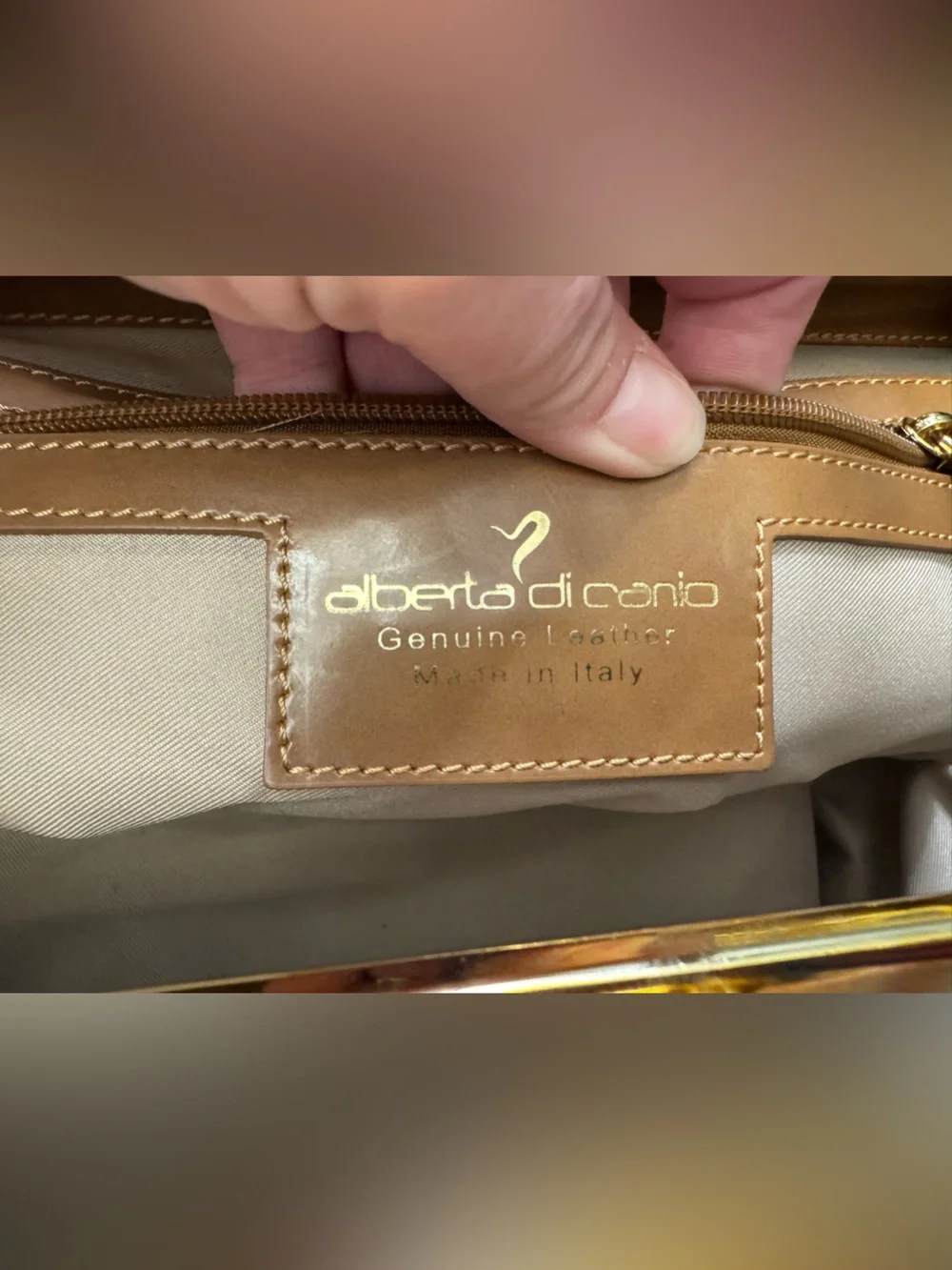 Alberta Di Canio Stecca Tan Leather Satchel with Gold Hardware
